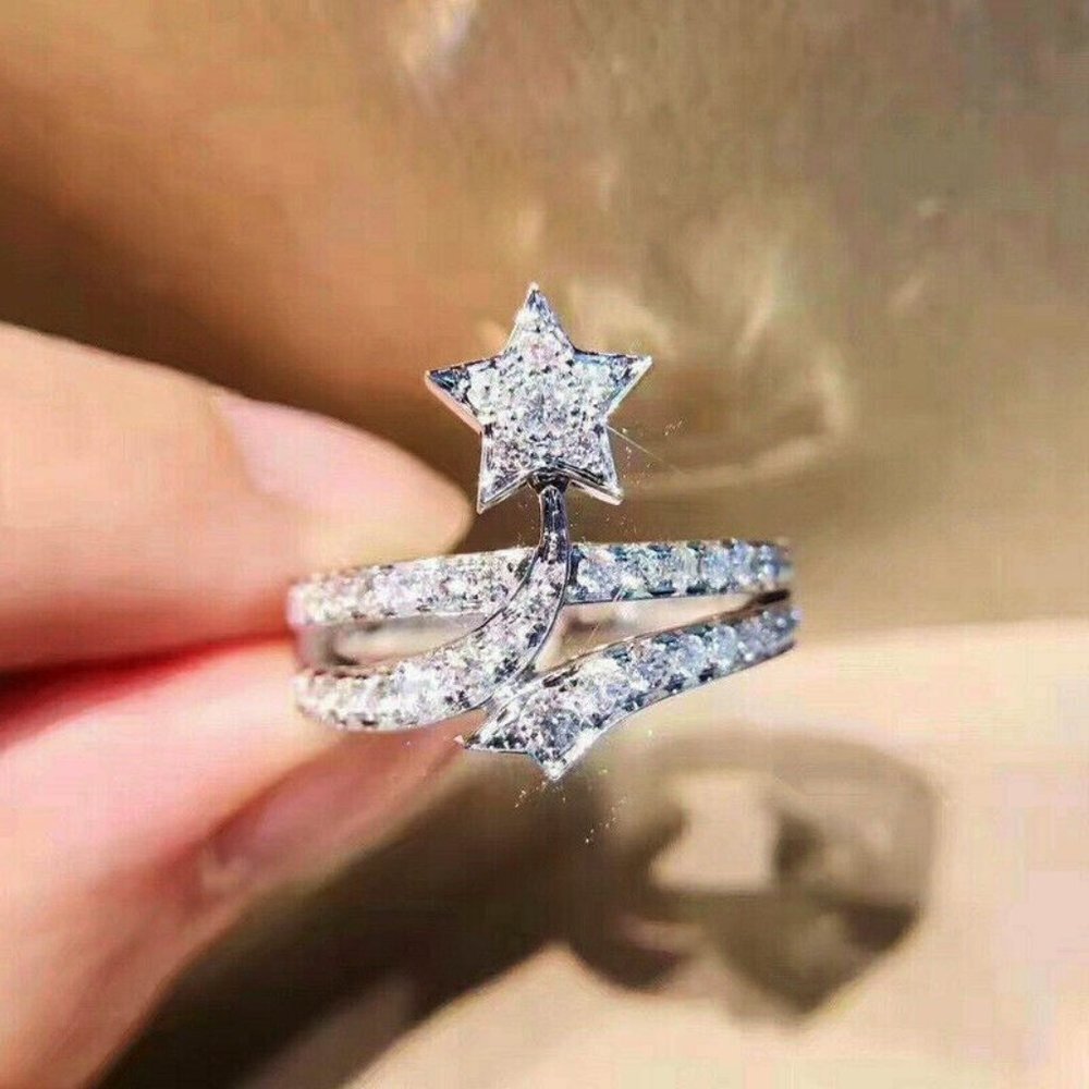 🍁  Fashion Star Shaped 925 Silver Plated Wedding Ring, FB16FA1066